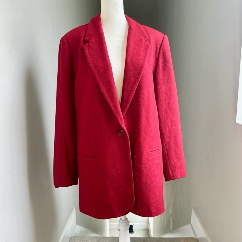 Sag Harbor Vintage 90s 100%‎ Wool Single Breasted Red Blazer Size 16 Business